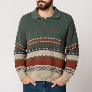 Vintage West Bay Polo Club Cotton Knit Collared Pullover Sweater